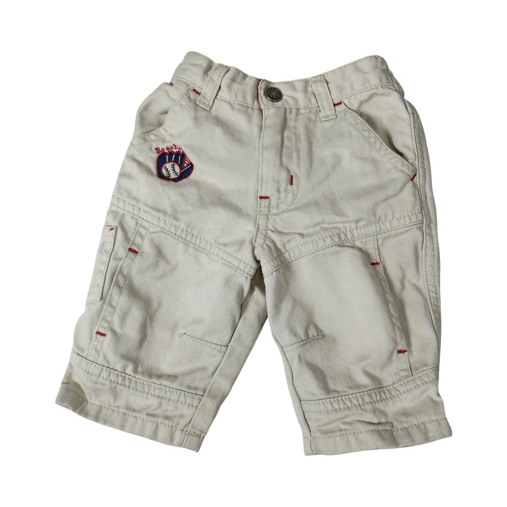 Faded Glory Baby Boys Stone Cargo Pants Baseball Embroidery 0-3M Cotton Twill